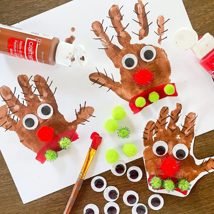 handabdruck ideen weihnachten für kinder rentier