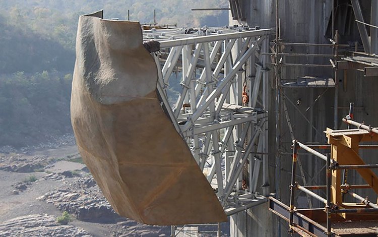 höchste statue der welt projekt insel luftaufnahme denkmal monument museum stahlkonstruktion teil bauprozess