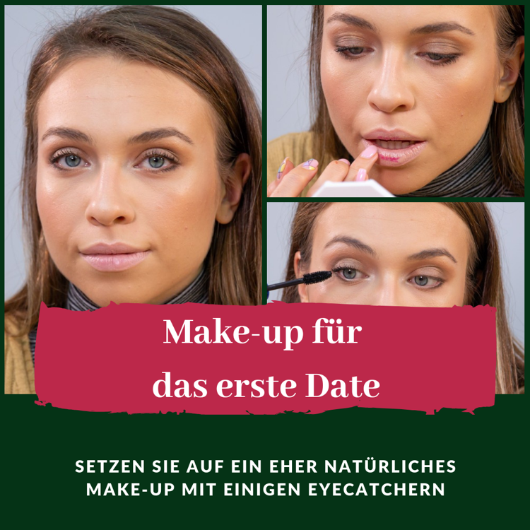 make-up für das erste date natürlich Brauntöne betonen blaue Augen