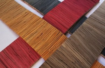 palmblätter teppich vegan nachhaltig alternative kuhfell ausgerollt bunt farben gelb rot grau blau rustikal stilvoll