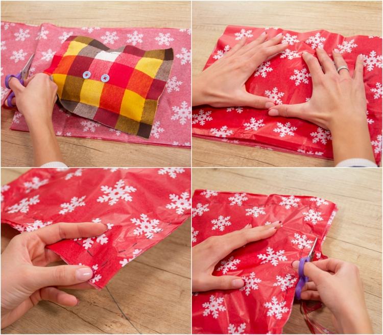 weihnachten geschenke verpacken anleitung papier nadel faden nähen