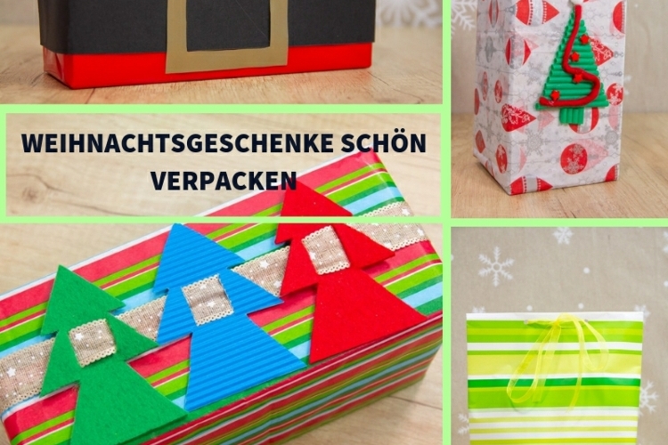 weihnachtsgeschenke schön verpacken dekorieren papier filz wellpappe