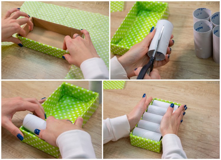 DIY Ring Aufbewahrung selber machen Kartonschachtel und Klorollen