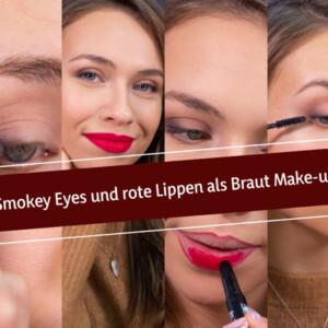 Hochzeits-Make-up für die Braut selber machen Smokey Eyes und rote Lippen