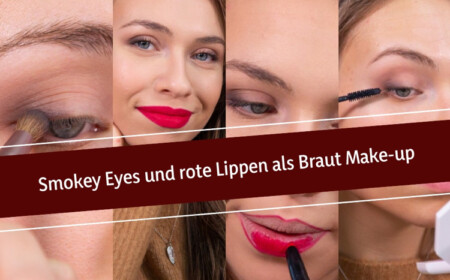 Hochzeits-Make-up für die Braut selber machen Smokey Eyes und rote Lippen