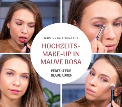 Hochzeits-Make-up in Mauve Rosa prefekt für blaue Augen
