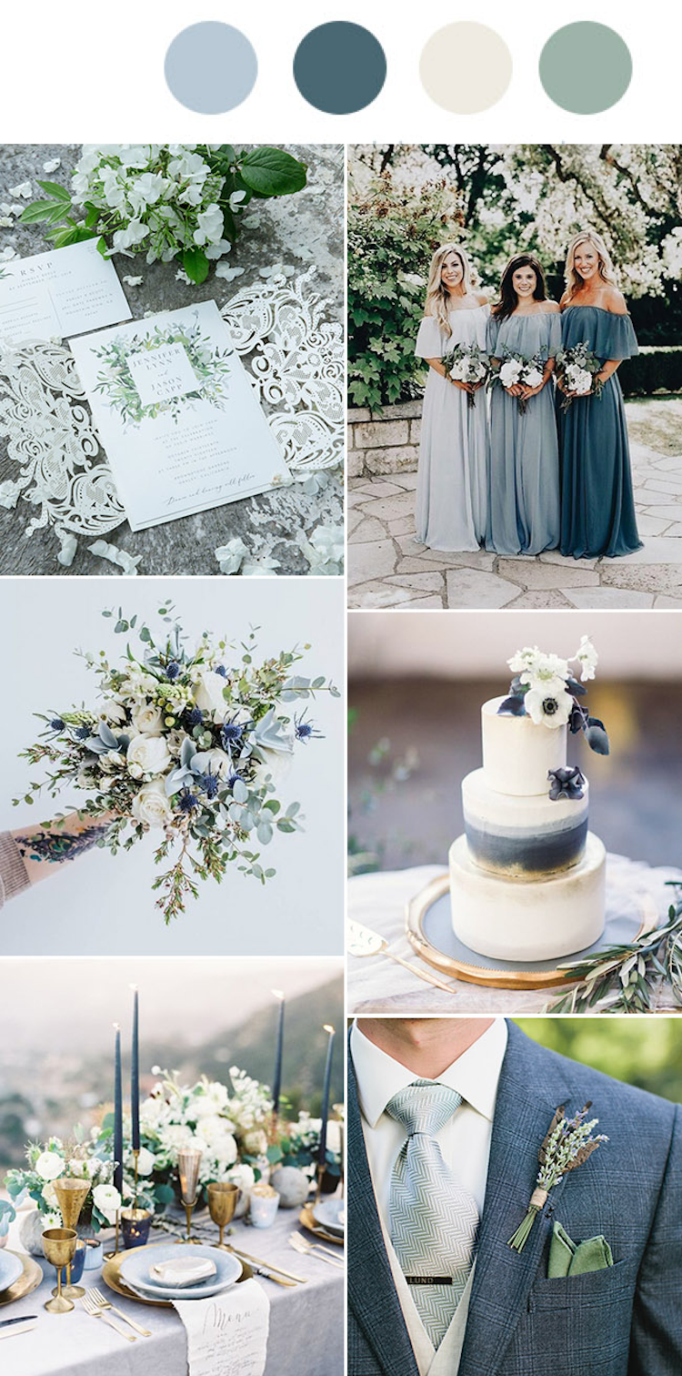 Hochzeitsfarben 2019 Pastellblau Blaugrau Salbeigrün Weiß