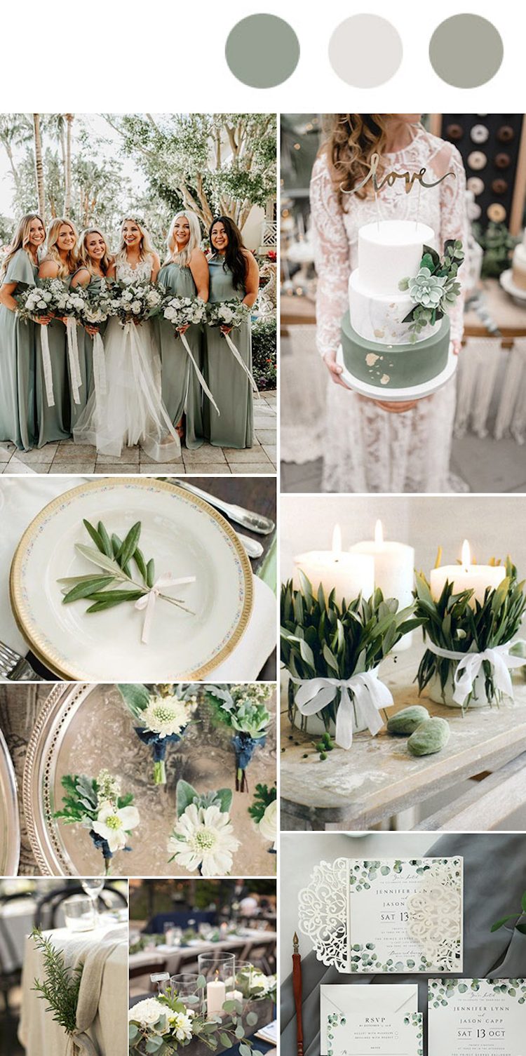 Hochzeitsfarben 2019 Salbeigrün Graugrün Weiß