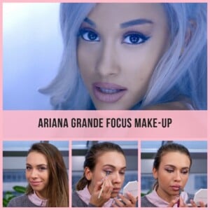 ariana grande focus make-up schminkanleitung pink lila grau nude eyeliner