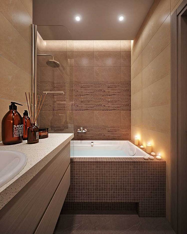 badezimmer 4 qm ideen möbel sanitärlösungen praktische raumgestaltung waschbecken badewanne kosmetik kerzen