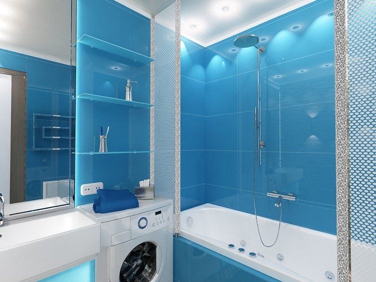 badezimmer 6 qm gestalten einrichten möglichkeiten renovierung waschautomat badewanne massage funktion spiegel blaue fliesen