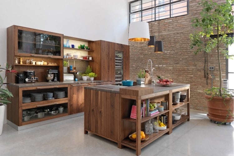 moderne Küche hochwertige Designermöbel Massivholz höhenverstellbare Kochinsel