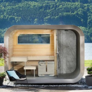 outdoor sauna bauen ideen designs entspannungsbereich im freien holz saunahäuschen oval natur