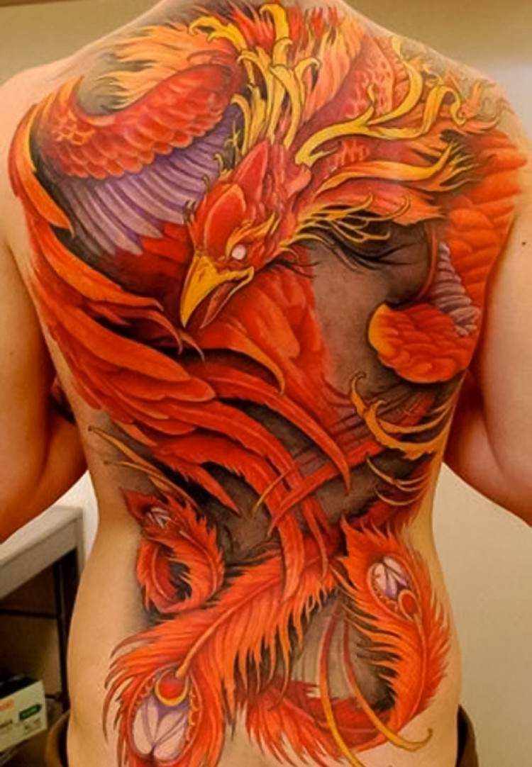 phönix tattoo designs tätowierungen feuer vogel mythologie orange rot rücken platzierung