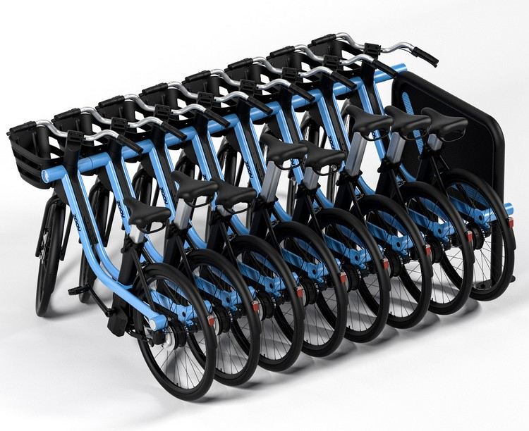 zoov e bike leihen elektrofahrräder innovatives design ineinander stapeln fahrradständer wie einkaufswagen reihe ansicht