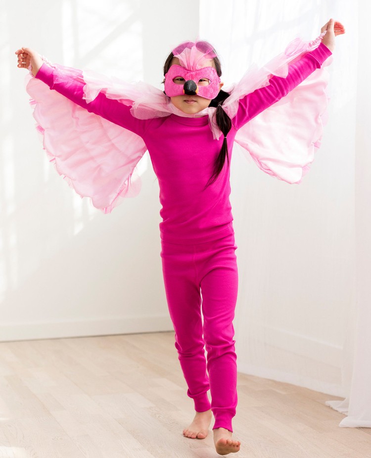 Flamingo Kostüm für Kinder pinker Schlafanzug Umhang mit Rüschen und Maske