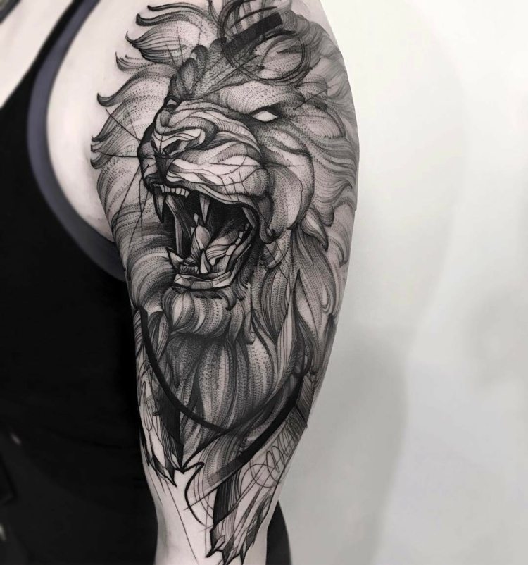 Löwen Tattoo aus Dotwork mit 3D Effekt