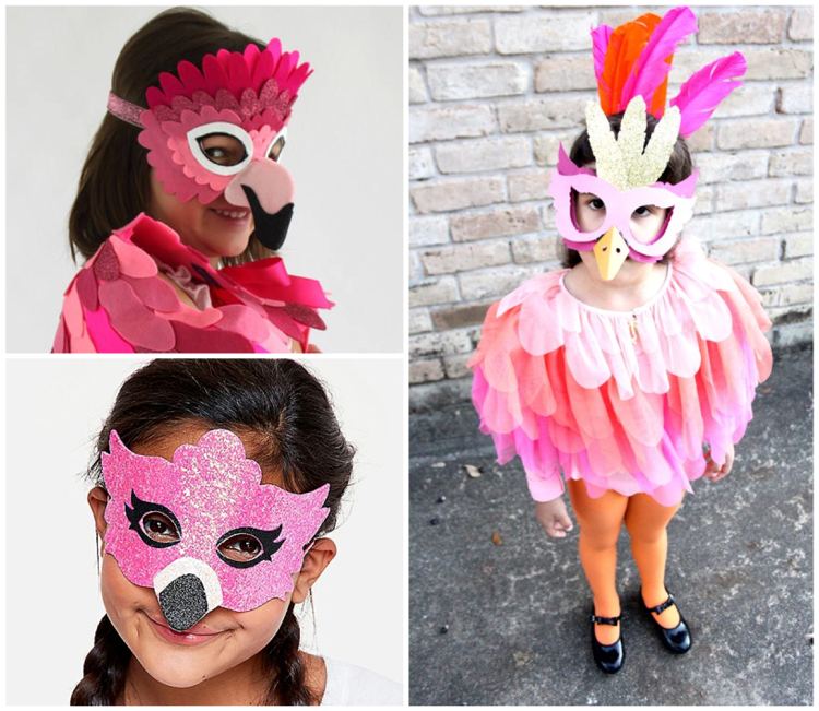 Maske zum Flamingo Kostüm basteln verschiedene Ideen aus Filz und Papier