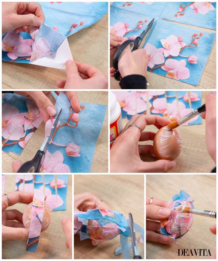 Ostereier dekorieren mit Papierservietten einfache Anleitung