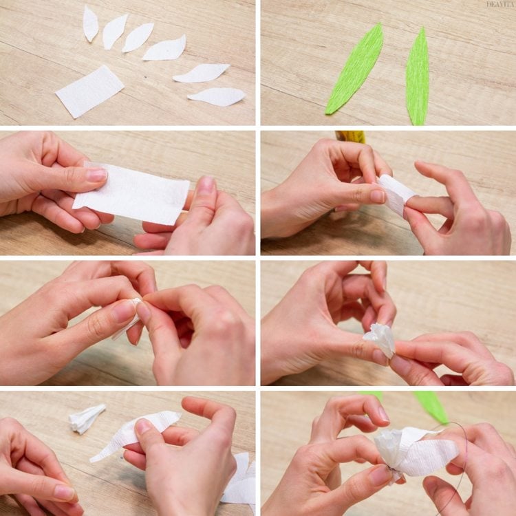 Papierblumen basteln Anleitung ausschneiden Ideen Ostern Kindern Tischdeko
