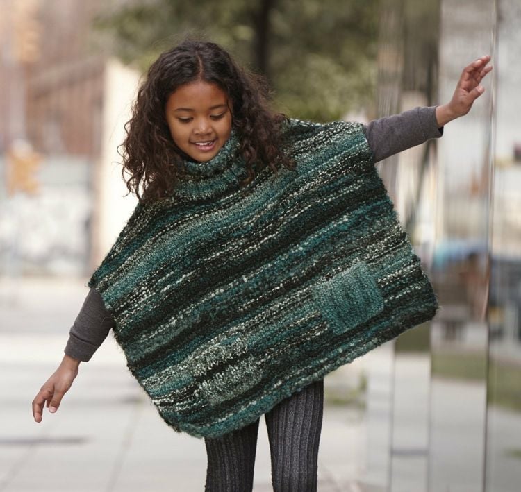 Poncho stricken für Kinder mit Rollkragen Tasche oder Kapuze