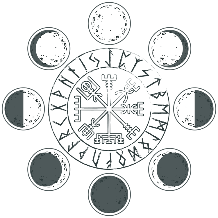 Wikinger Tattoo Vorlage Kompass Runen Mondphasen