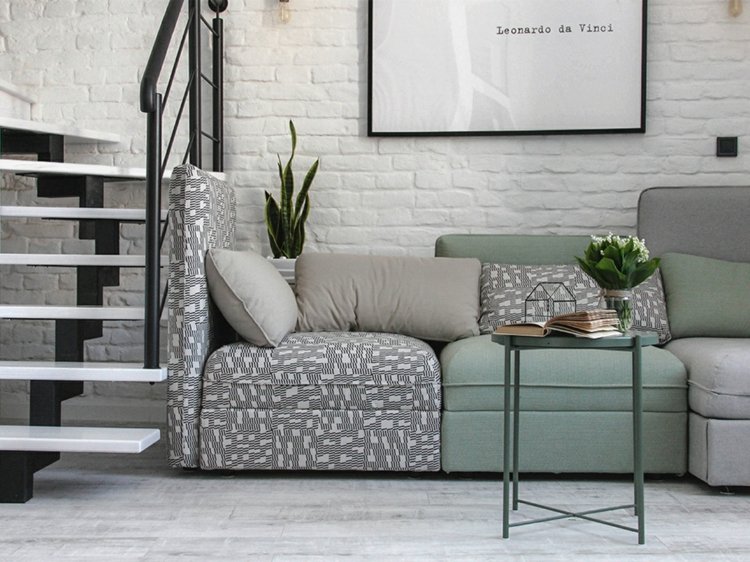 couch grau minze treppe bild schwarz weiß einrichten modern backstein