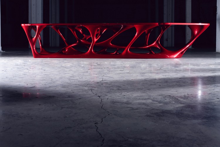 designer konferenztisch aus 3d drucker rex axon inkrement seitenansicht auf grauem betonboden