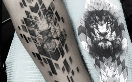 effektvolles Tattoo Design abstrakt Scherben Löwe