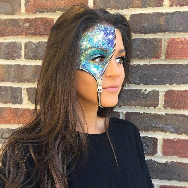 galaktisches make up reisverschluss damen karneval schminke glitzer