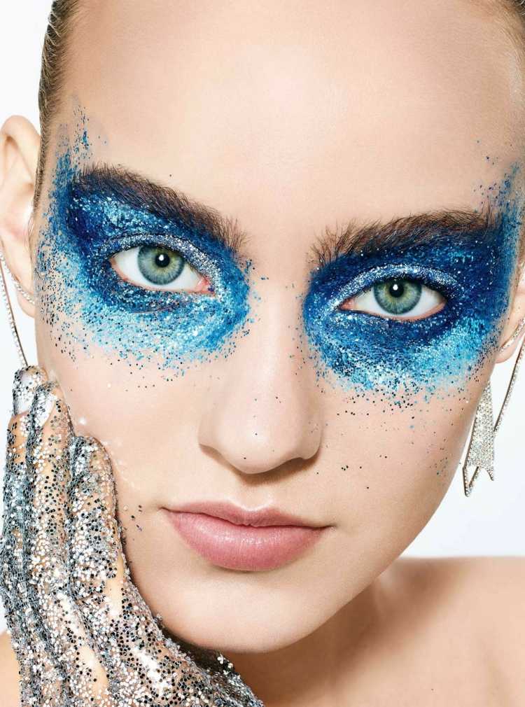 karneval schminke glitzer blau frau gesichtsmaske make up