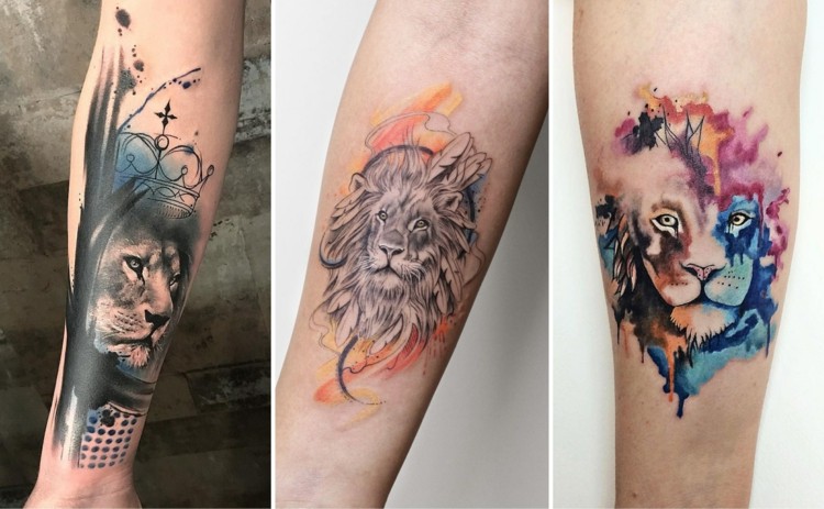 schönes Aquarell Tattoo in bunten Farben mit Löwe