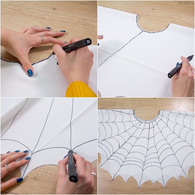 spinnennetz kostüm weißer stoff mit permanent marker oder filzstift zeichnen