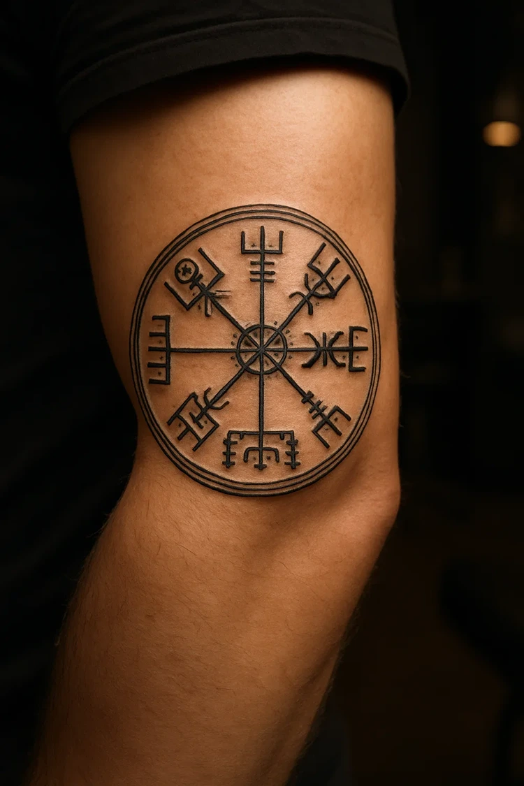 vegvisir nordischer kompass tattoo am oberarm