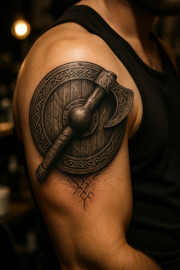 wikinger tattoo arm vorlagen schuld und axt