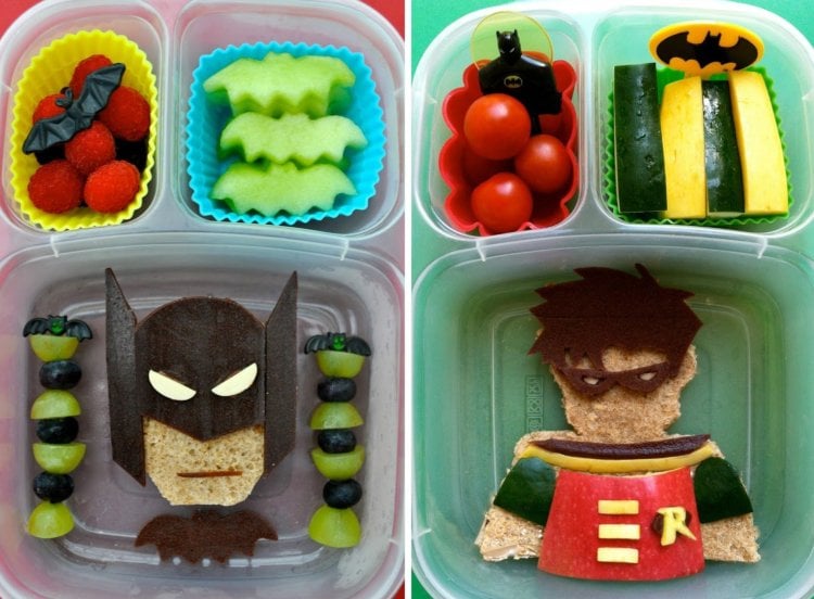 Lunchbox Kinder Schulalter Superhelden Batman Brötchen