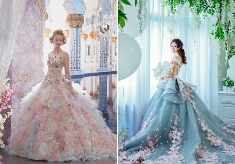 Märchenhochzeit mit traumhaften Brautkleidern in interessanten Farben