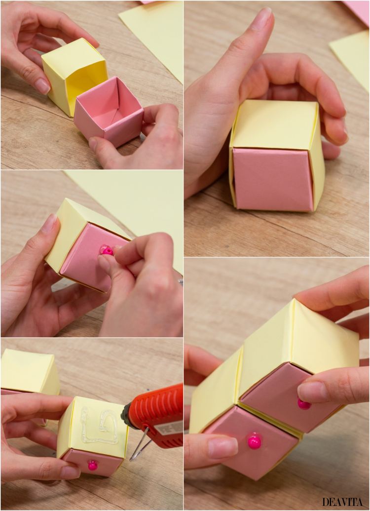 Origami Schubladen basteln mit Perlen-Griff