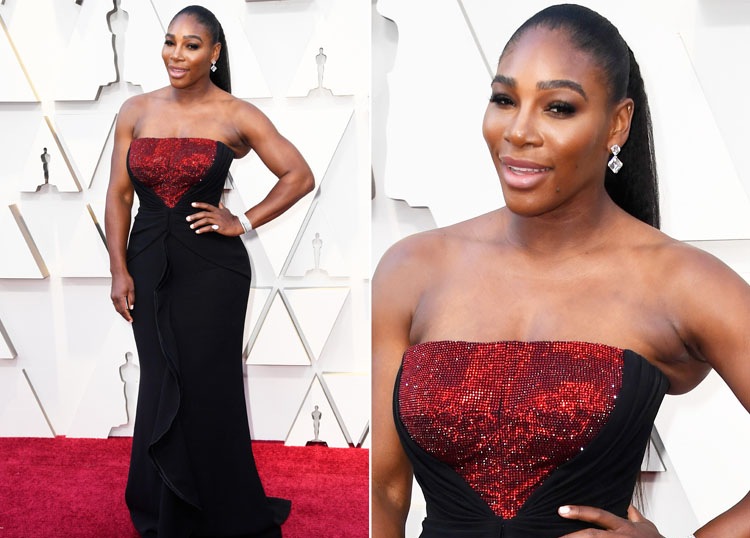 Oscars 2019 Promi-Outfits roten Teppich Abendkleid schwarz Serena Williams Armani Prive