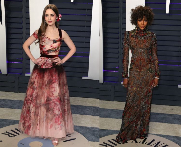 Oscars 2019 besten Party Outfits Blumenmuster Naomi Campbel Lilly Collins
