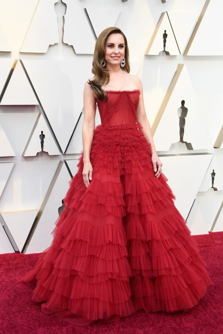 Oscars 2019 roten Teppich rotes Kleid Rüschen