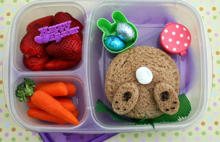 Ostern Kinder Essen Brotdose Osterhase Brötchen Lunchbox Karotten Brokkoli