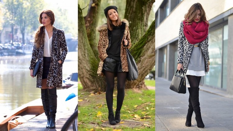 Outfits mit Leopardenmuster Mantel drei Varianten Frühling