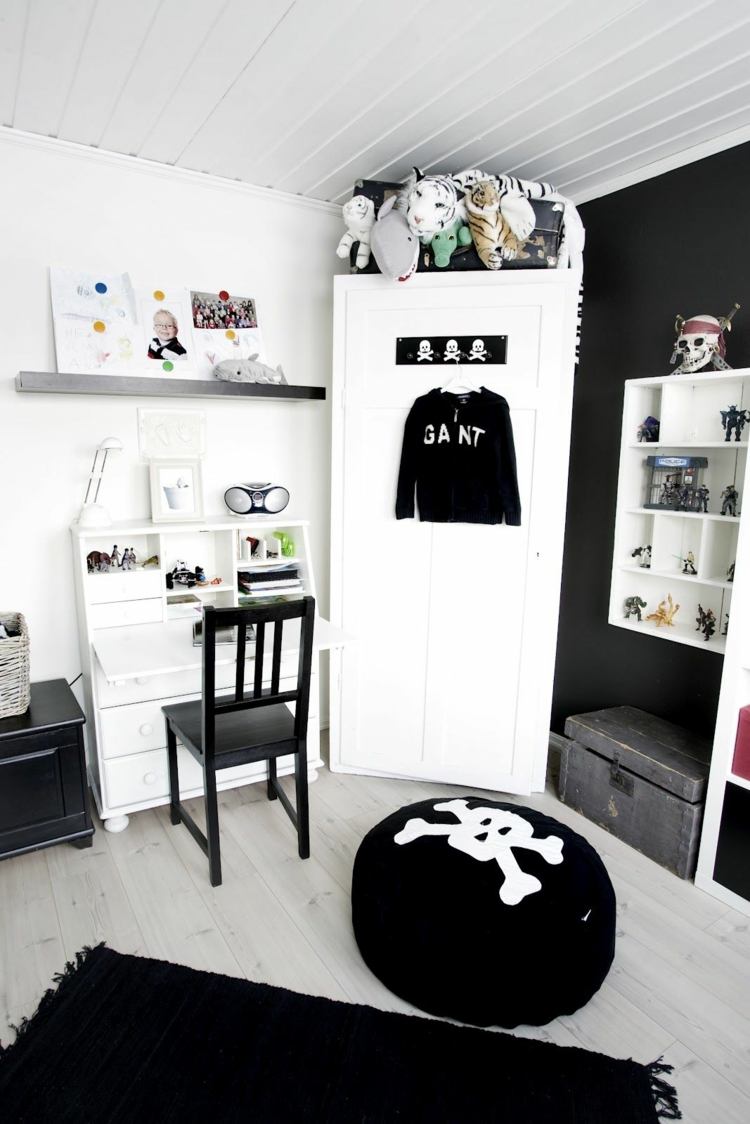 Schwarz-weiße Jugendzimmer Möbel mit Eckschrank und Wände