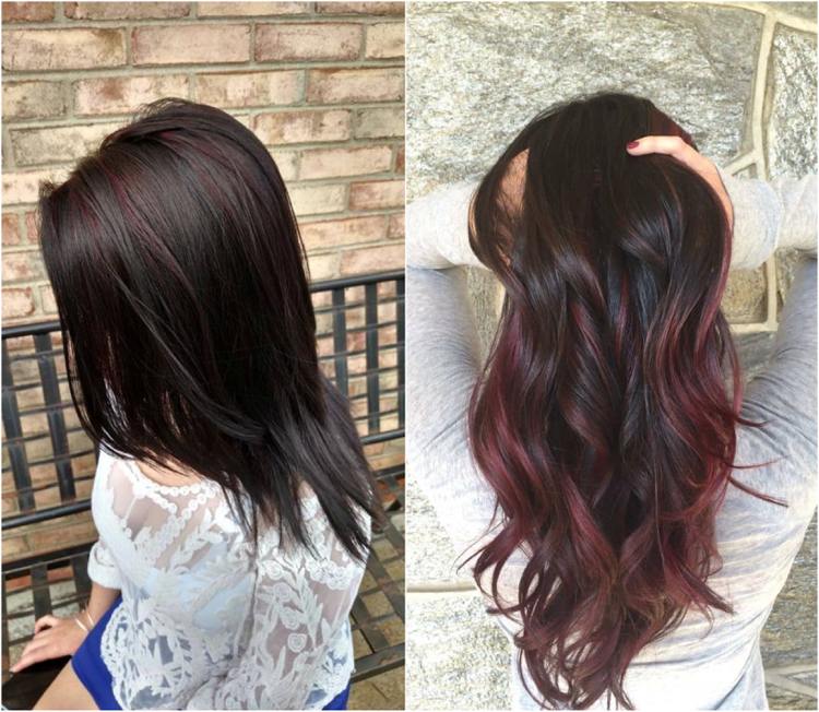 Schwarze Haare mit roten Strähnchen dunkel unauffällig