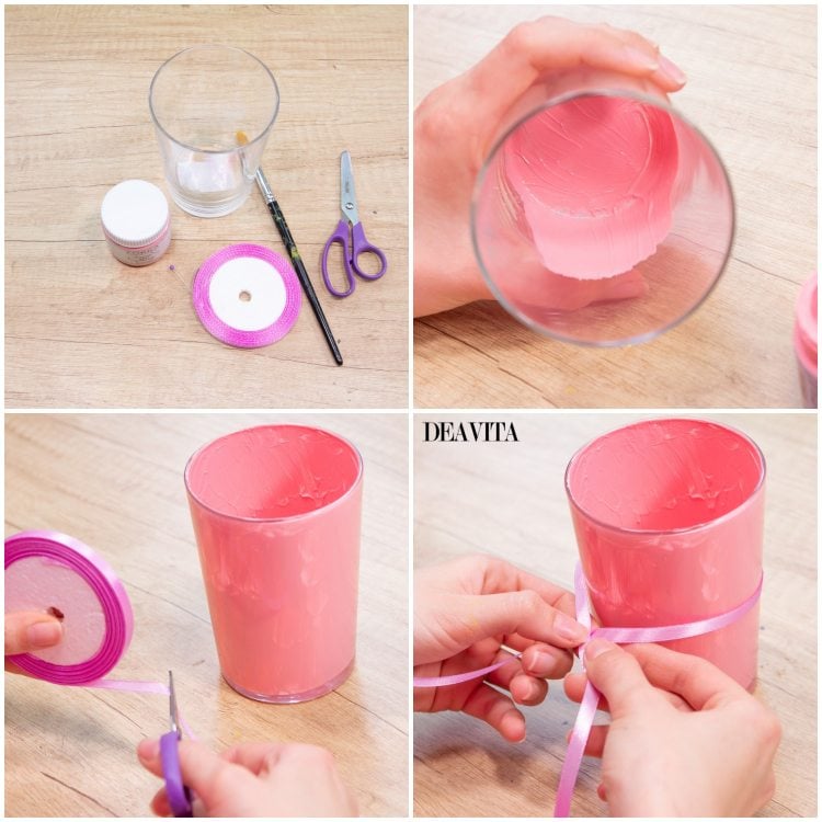 Vase bemalen Acrylfarbe Anleitung verzieren Ideen rosa Farbe Osterdeko