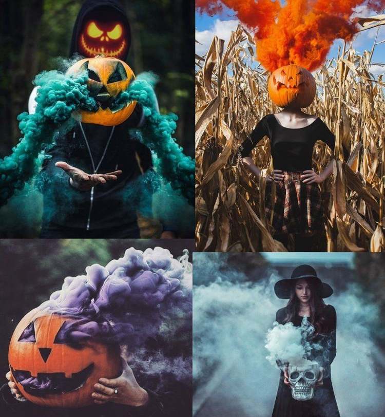 Fotoshooting mit Farbbomben Halloween ideen Jack O'Lantern