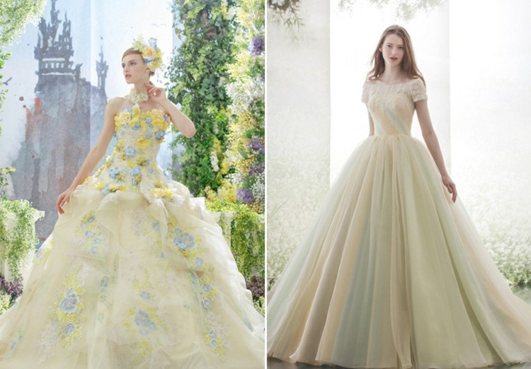 romantische Designs für Prinzessinnen Brautkleider in Pastellgelb und blauen Akzenten