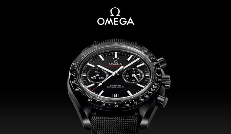 schwarze taucheruhr von omega mit chronograph und sportligem design