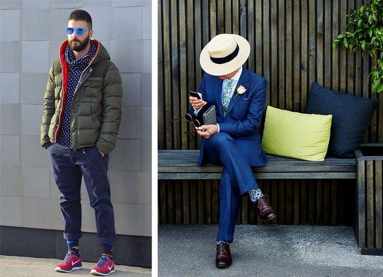 trend outfits für männer mit anzug und sportlichen look bunte socken als akzent setzen